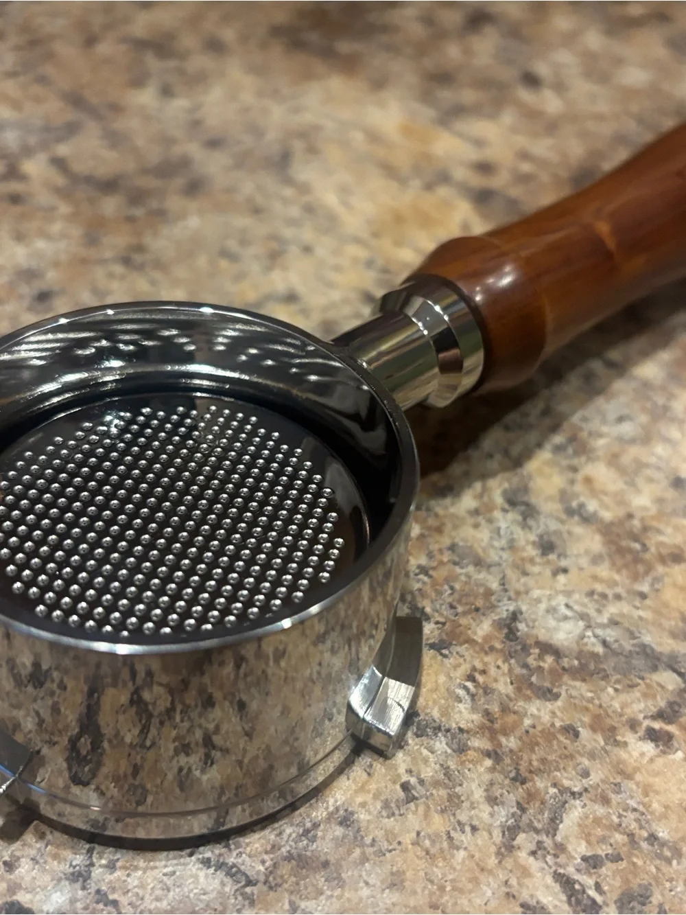 Brown Wood-Handle Portafilter for Espresso Machines